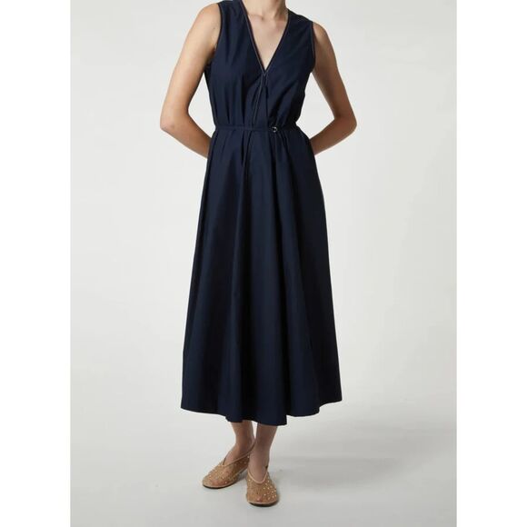 SAINT ART Dakota Belted Poplin‎ Midi Dress Navy Medium - Picture 1 of 6